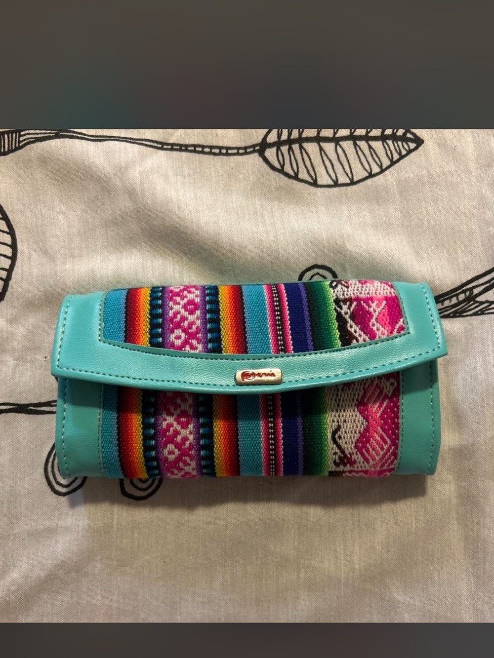 Turquoise Multicolor Woven Flap Wallet